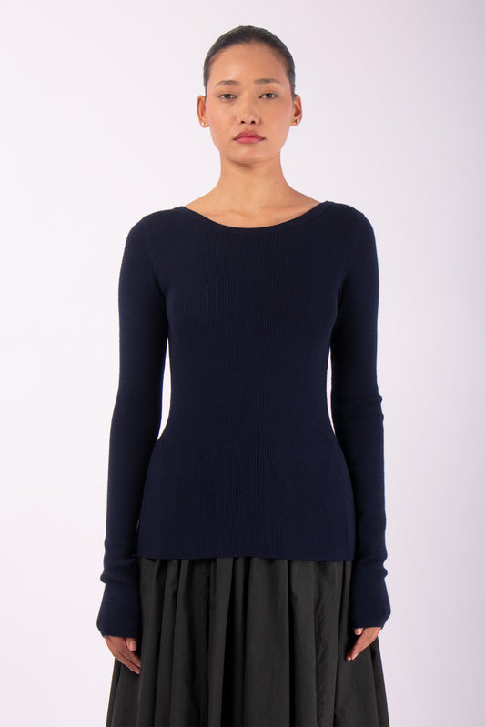 #1432 Long Sleeve Boatneck in Superfine Merino- Dark Blue — Lars Andersson hand-loomed knitwear