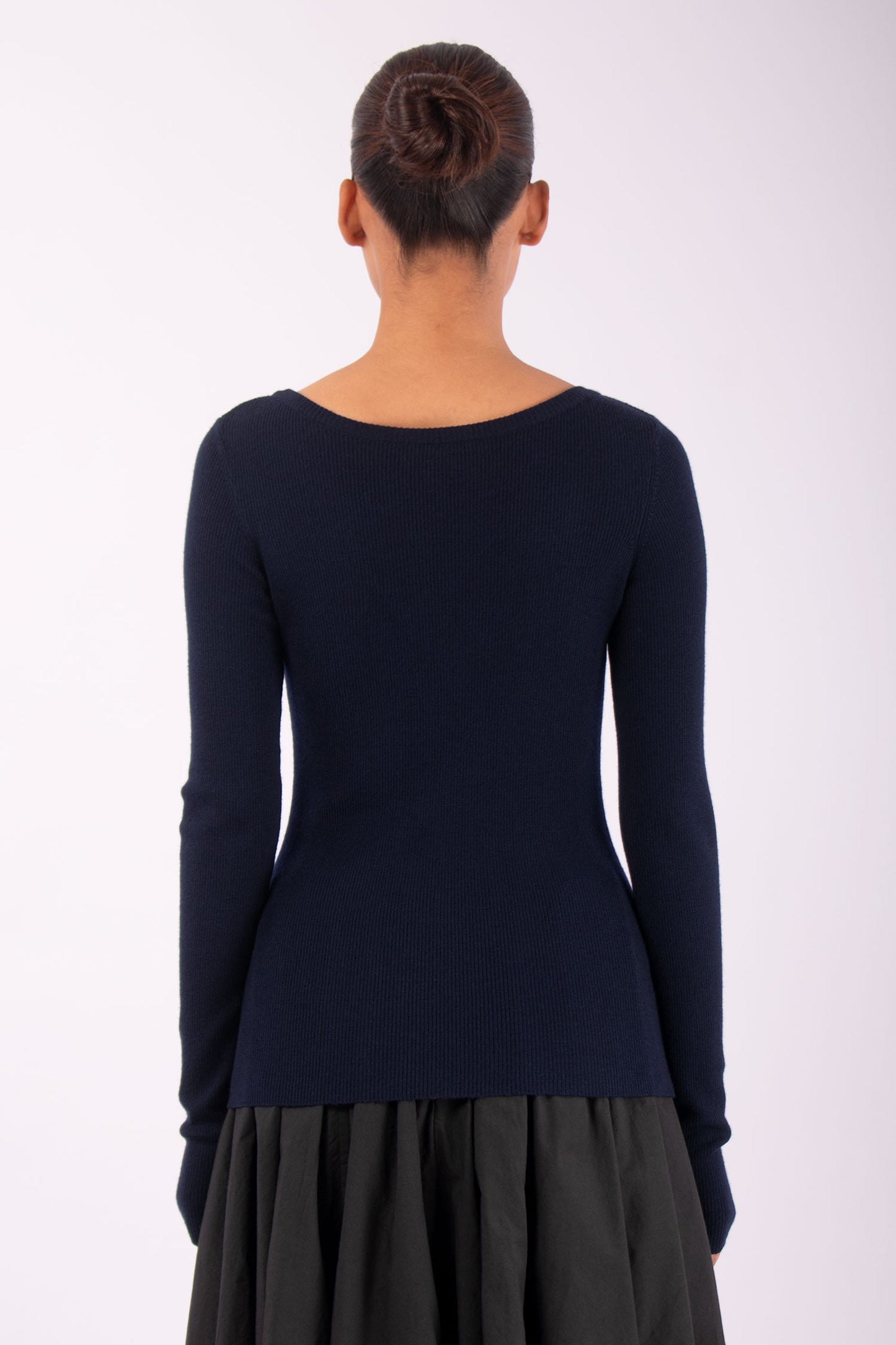 #1432 Long Sleeve Boatneck in Superfine Merino- Dark Blue