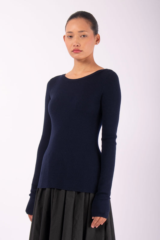 #1432 Long Sleeve Boatneck in Superfine Merino- Dark Blue — Lars Andersson, view 2