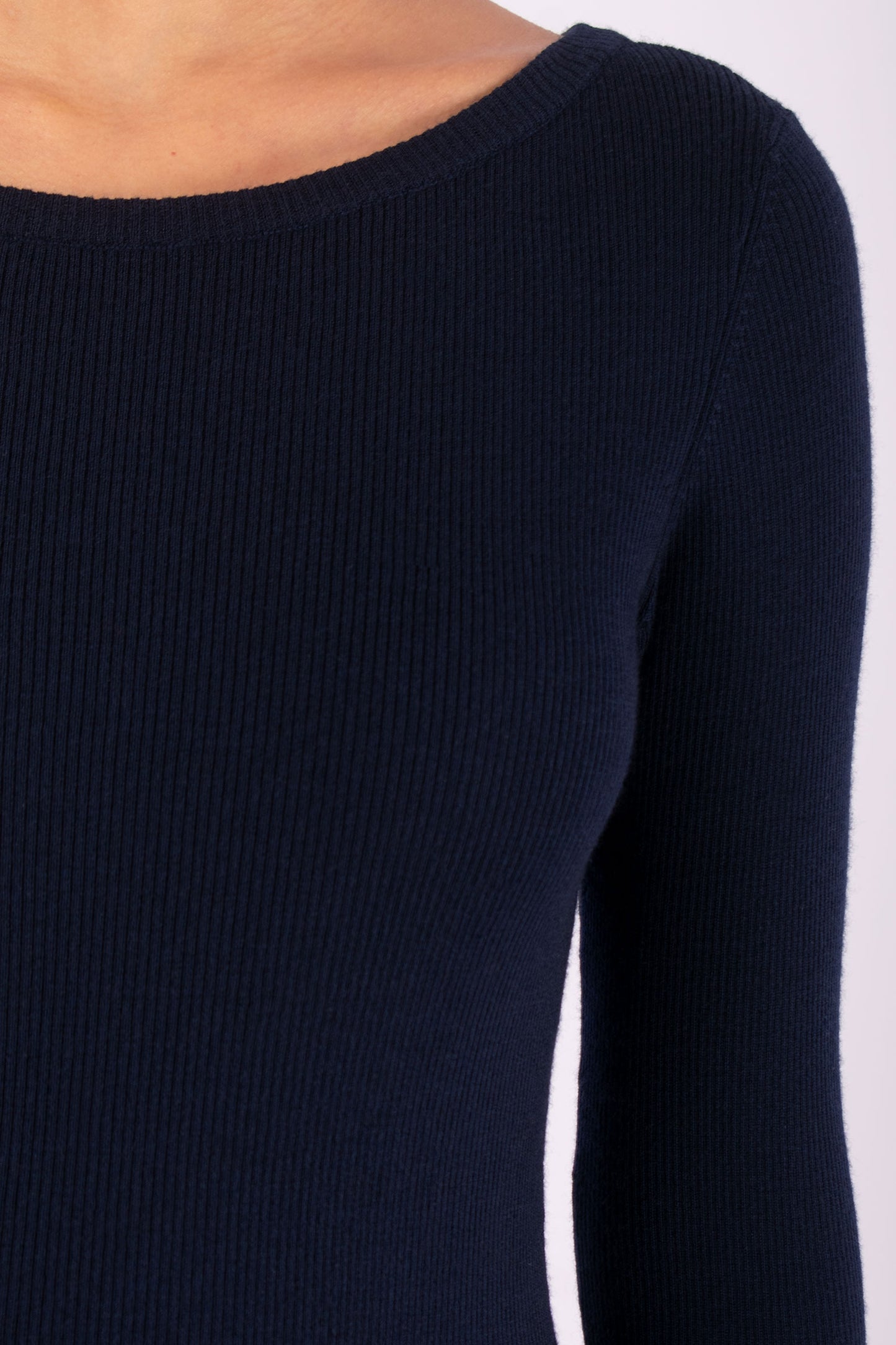 #1432 Long Sleeve Boatneck in Superfine Merino- Dark Blue