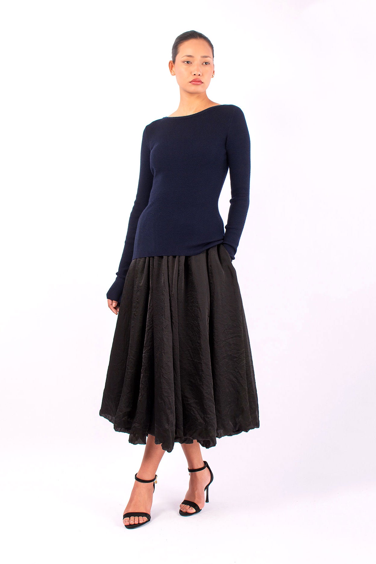 #1432 Long Sleeve Boatneck in Superfine Merino- Dark Blue