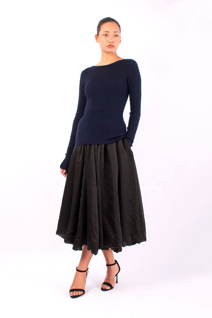 #1432 Long Sleeve Boatneck in Superfine Merino- Dark Blue