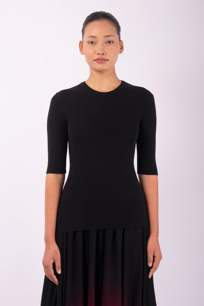 #1433 Short Sleeve Crewneck in superfine Merino- Black — Lars Andersson hand-loomed knitwear