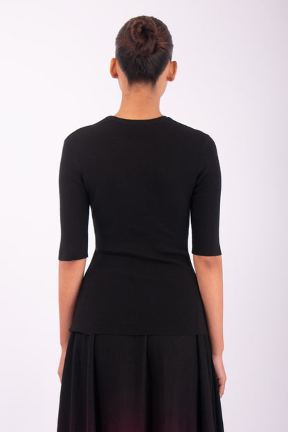 #1433 Short Sleeve Crewneck in superfine Merino- Black — Lars Andersson, view 3