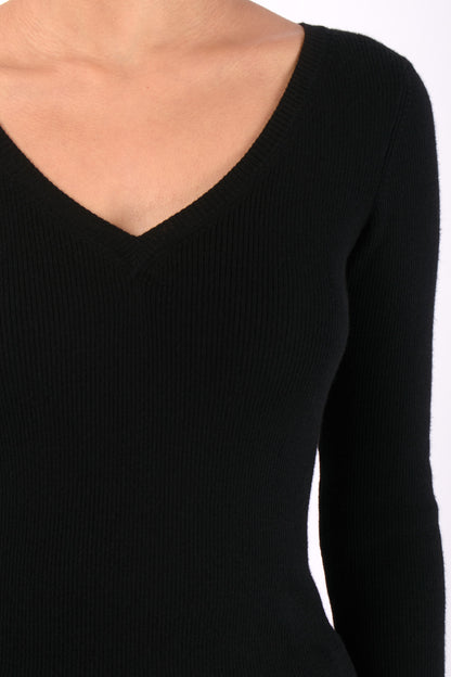 #1434 Long Sleeve Deep V-Neck in Superfine Merino- Black — Lars Andersson, view 4
