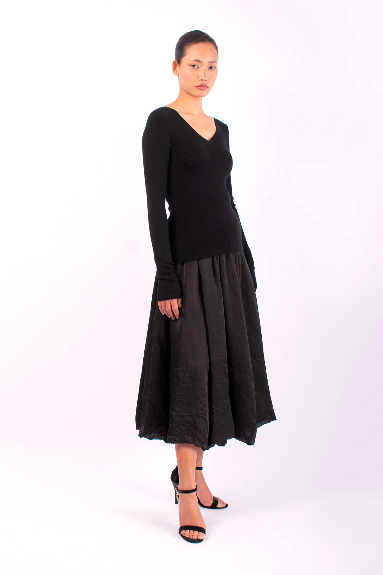 #1434 Long Sleeve Deep V-Neck in Superfine Merino- Black — Lars Andersson, view 5