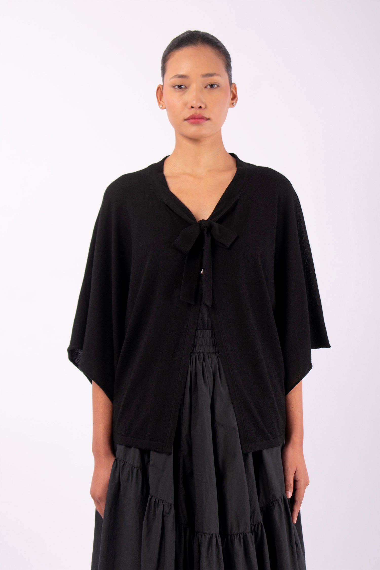 #1436 Wing Sleeve Cardigan With Tie in Superfine Merino- Black — Lars Andersson hand-loomed knitwear
