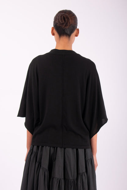 #1436 Wing Sleeve Cardigan With Tie in Superfine Merino- Black — Lars Andersson, view 3
