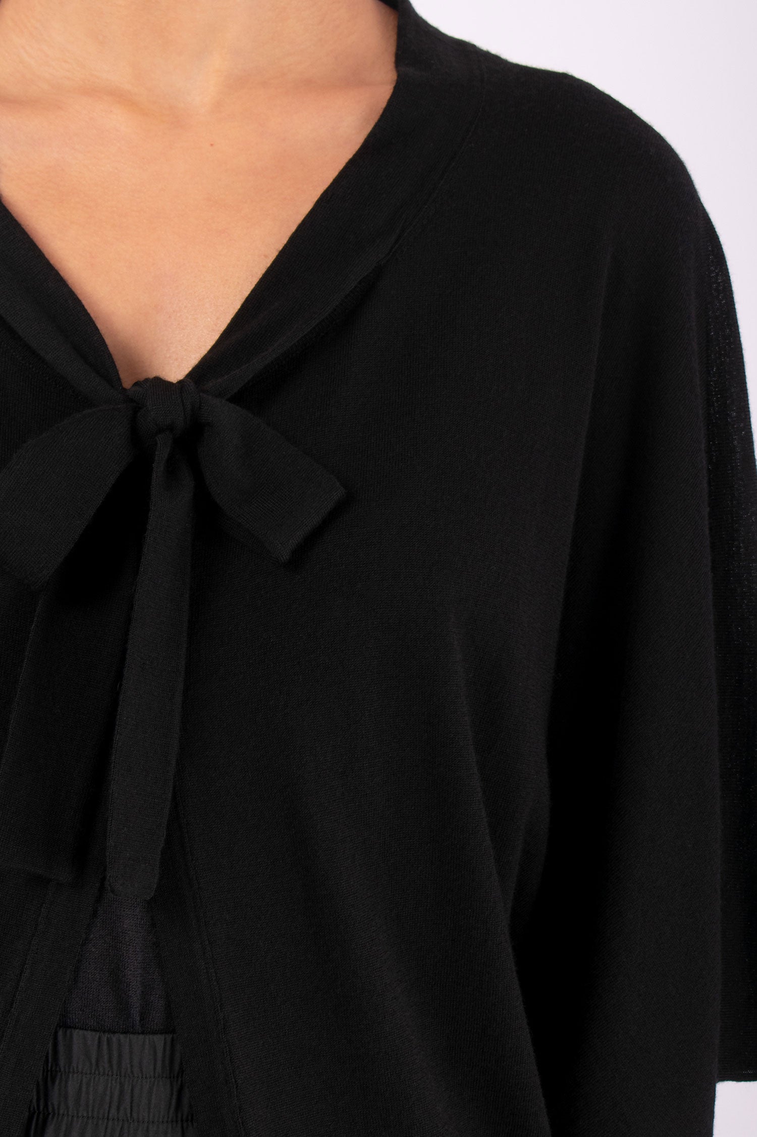 #1436 Wing Sleeve Cardigan With Tie in Superfine Merino- Black — Lars Andersson, view 4
