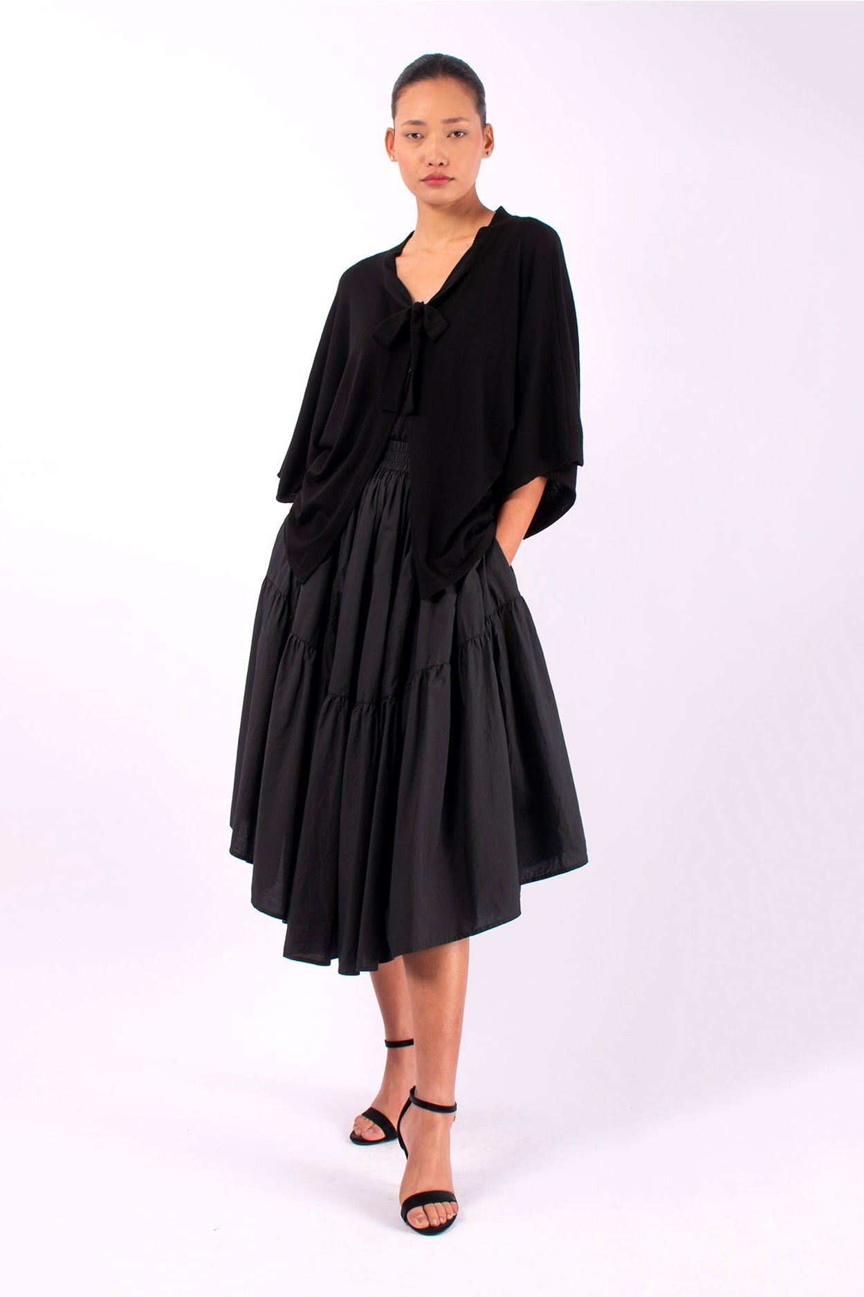 #1436 Wing Sleeve Cardigan With Tie in Superfine Merino- Black — Lars Andersson, view 5