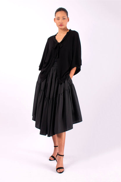 #1436 Wing Sleeve Cardigan With Tie in Superfine Merino- Black — Lars Andersson, view 5