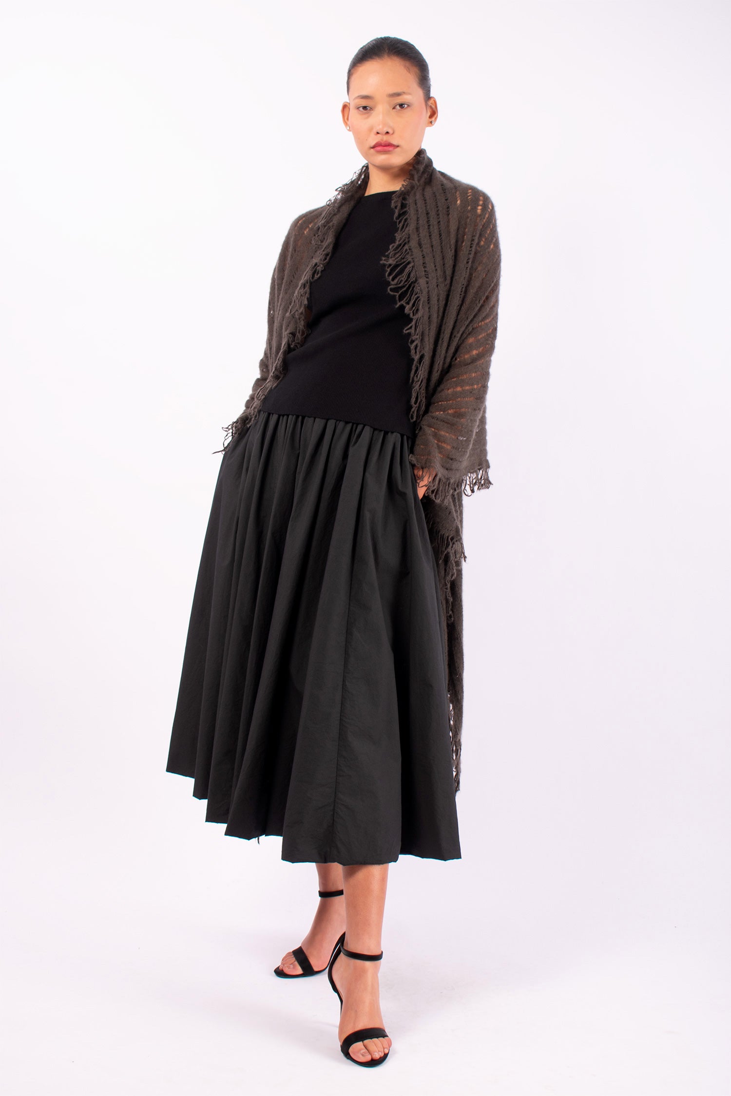#1437 Felted Shawl in Cashmere- Dark Brown Khaki — Lars Andersson hand-loomed knitwear