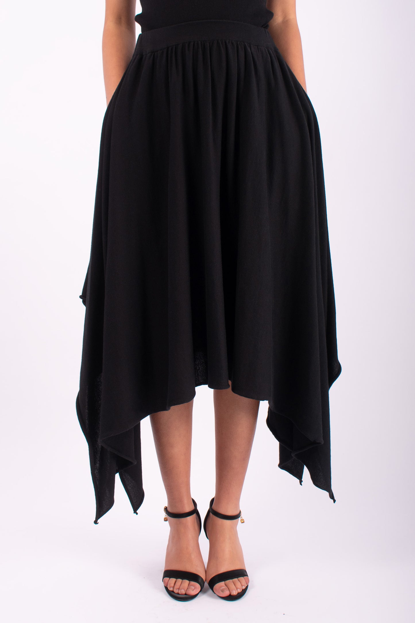 #1438 Handkerchief Skirt in Organic Cotton- Black — Lars Andersson hand-loomed knitwear