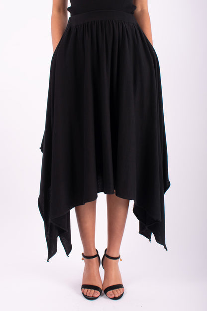 #1438 Handkerchief Skirt in Organic Cotton- Black — Lars Andersson hand-loomed knitwear
