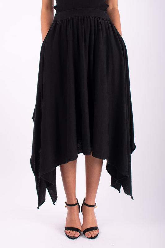 #1438 Handkerchief Skirt in Organic Cotton- Black — Lars Andersson hand-loomed knitwear