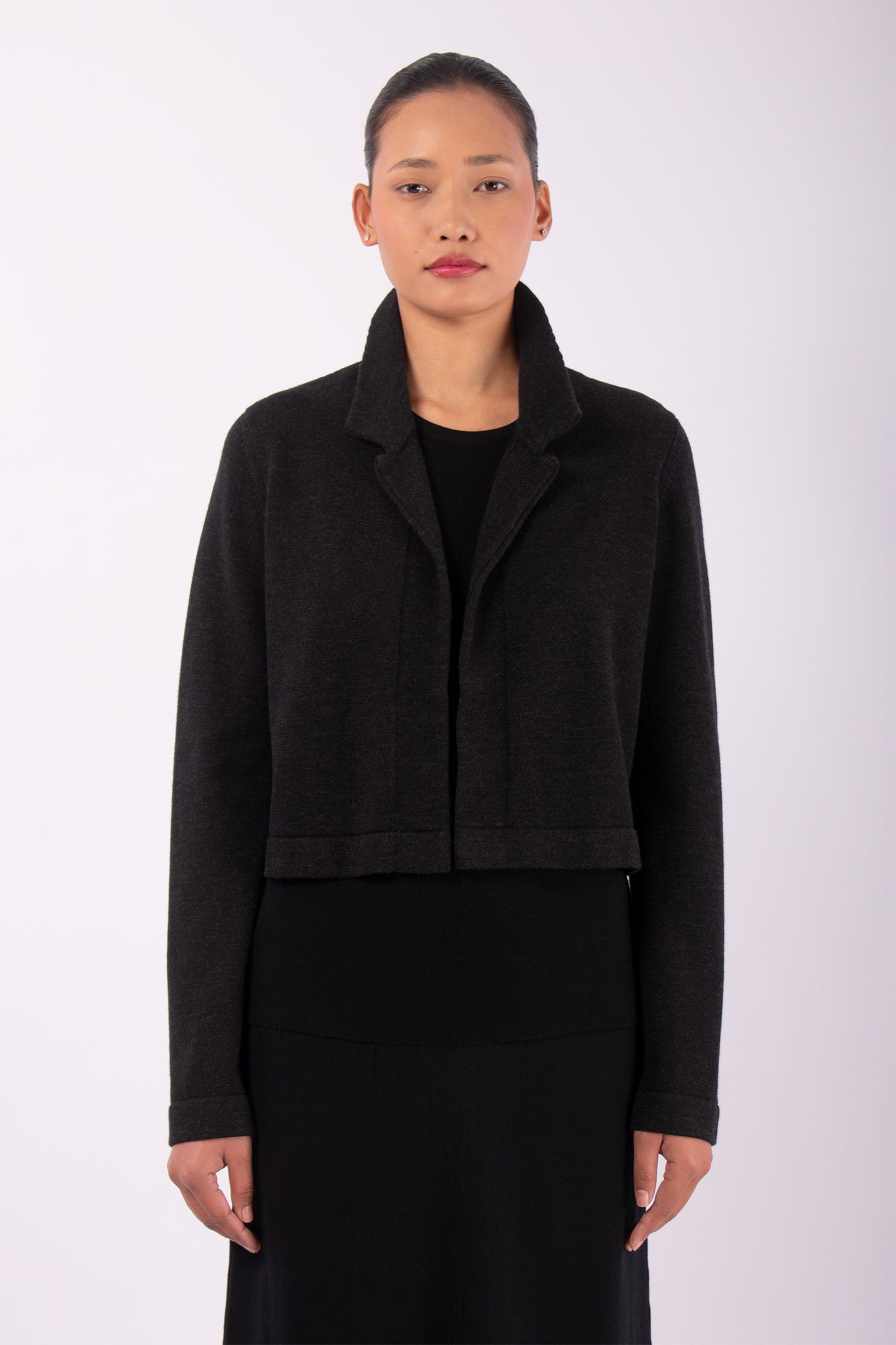 #1439 Cropped Jacket in Superfine Merino and Organic Cotton- Charcoal — Lars Andersson hand-loomed knitwear