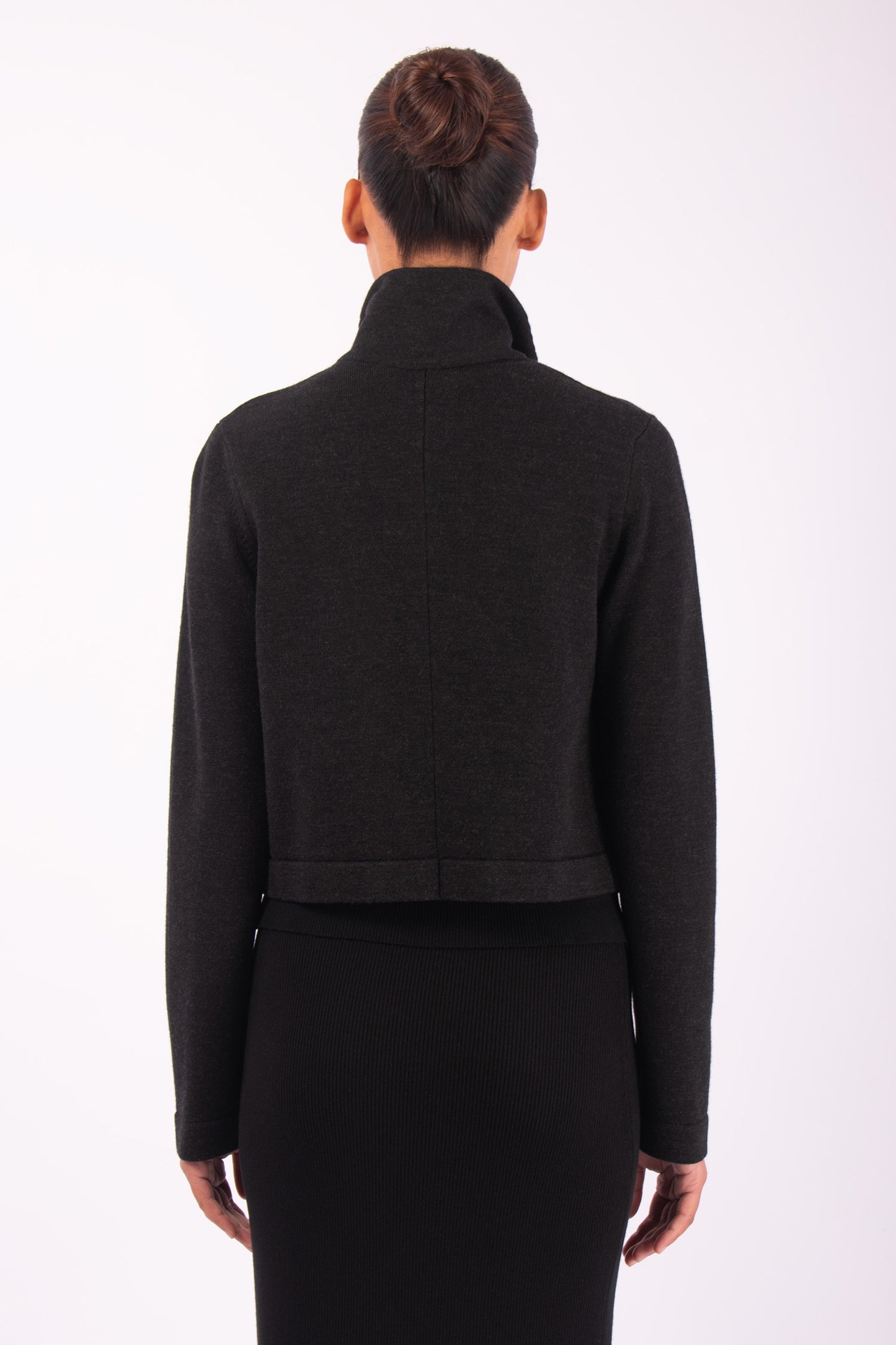 #1439 Cropped Jacket in Superfine Merino and Organic Cotton- Charcoal — Lars Andersson, view 3