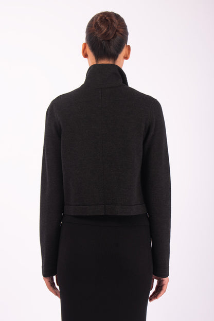 #1439 Cropped Jacket in Superfine Merino and Organic Cotton- Charcoal — Lars Andersson, view 3