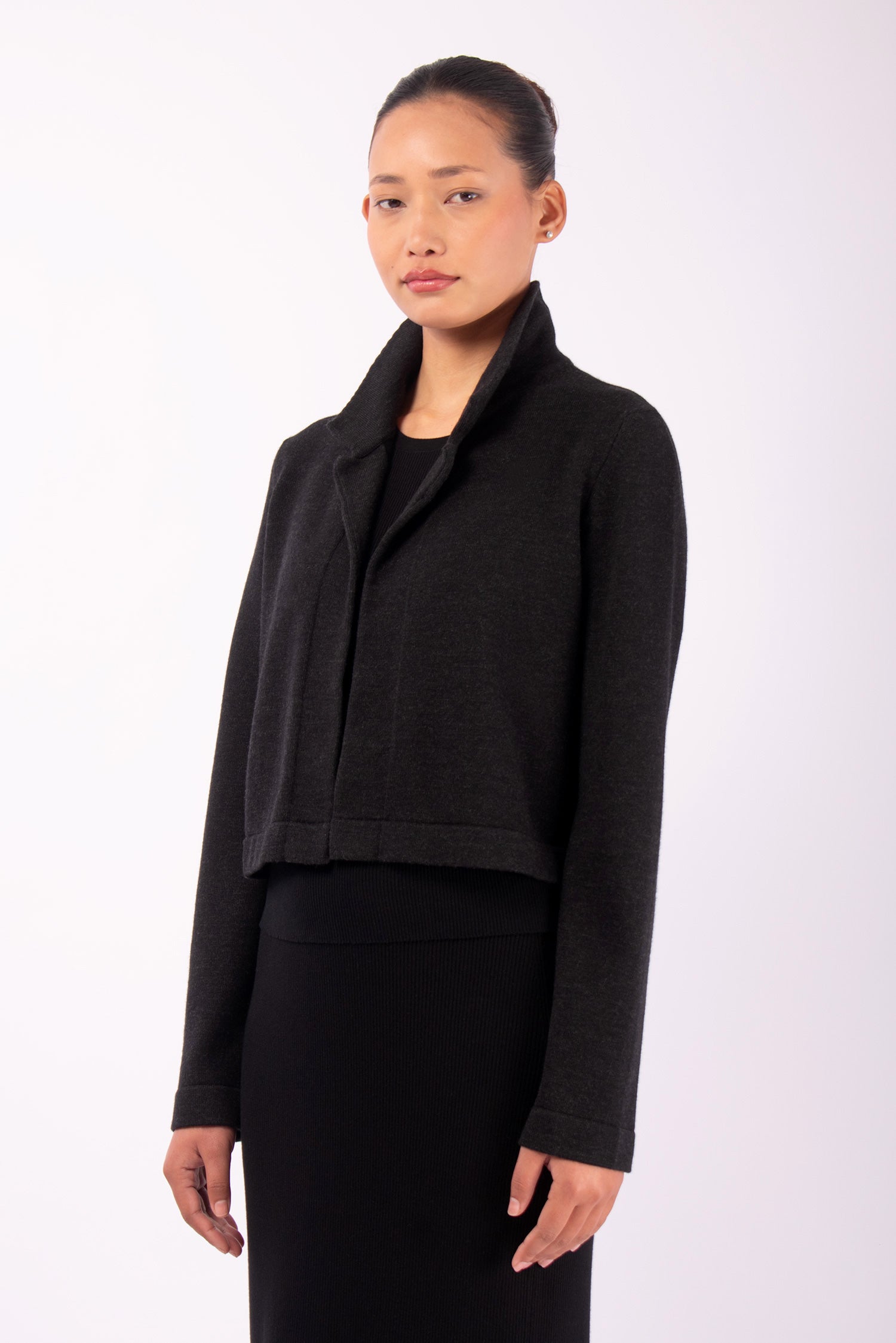 #1439 Cropped Jacket in Superfine Merino and Organic Cotton- Charcoal — Lars Andersson, view 2
