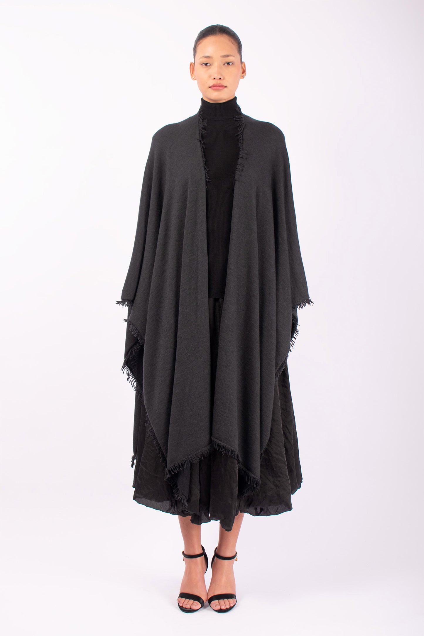 #1441 Poncho in Superfine Merino and Cashmere- Dark Brown Green — Lars Andersson hand-loomed knitwear