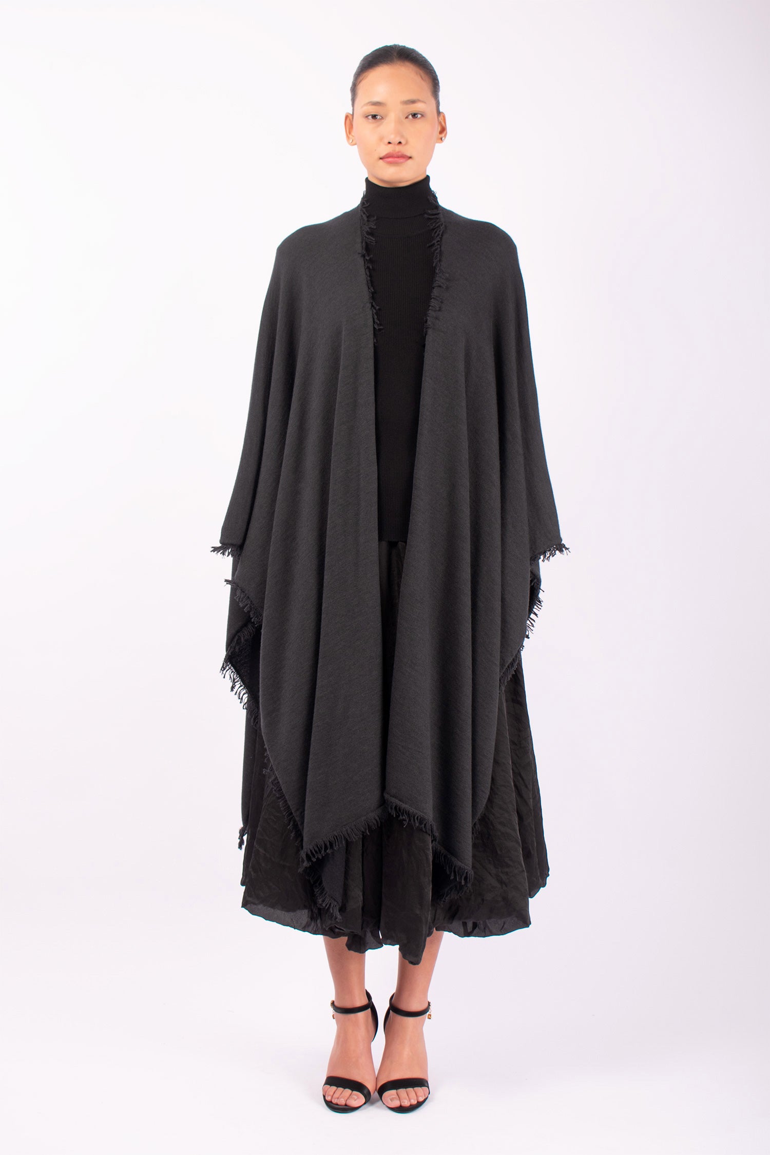 #1441 Poncho in Superfine Merino and Cashmere- Dark Brown Green — Lars Andersson hand-loomed knitwear