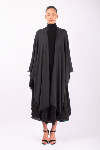 #1441 Poncho in Superfine Merino and Cashmere- Dark Brown Green — Lars Andersson hand-loomed knitwear