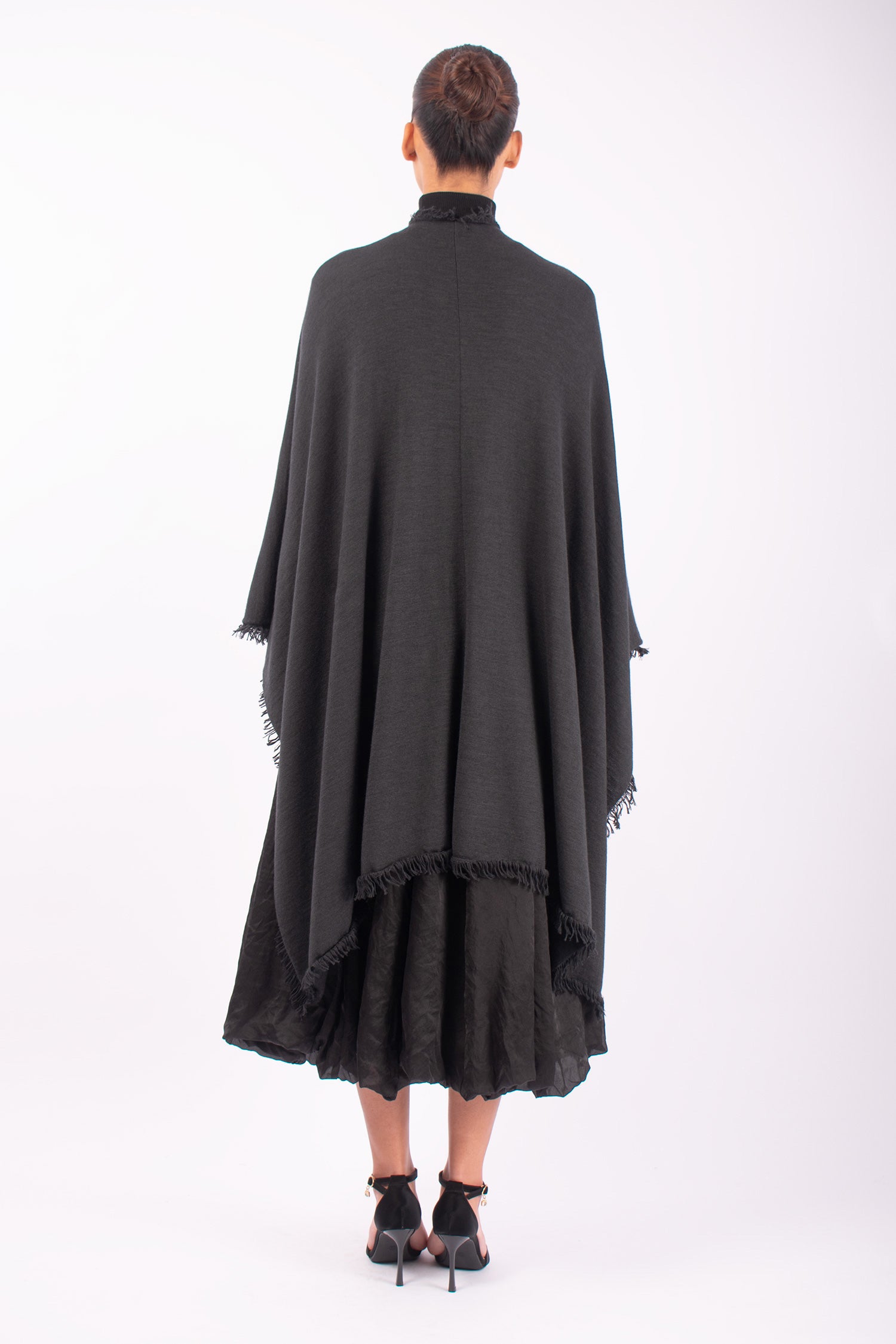 #1441 Poncho in Superfine Merino and Cashmere- Dark Brown Green — Lars Andersson, view 3
