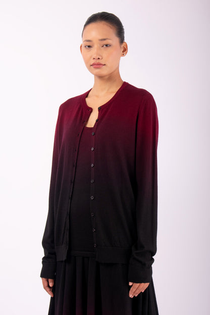 #1443 Cardigan in Superfine Merino- Maroon Ombre — Lars Andersson, view 3