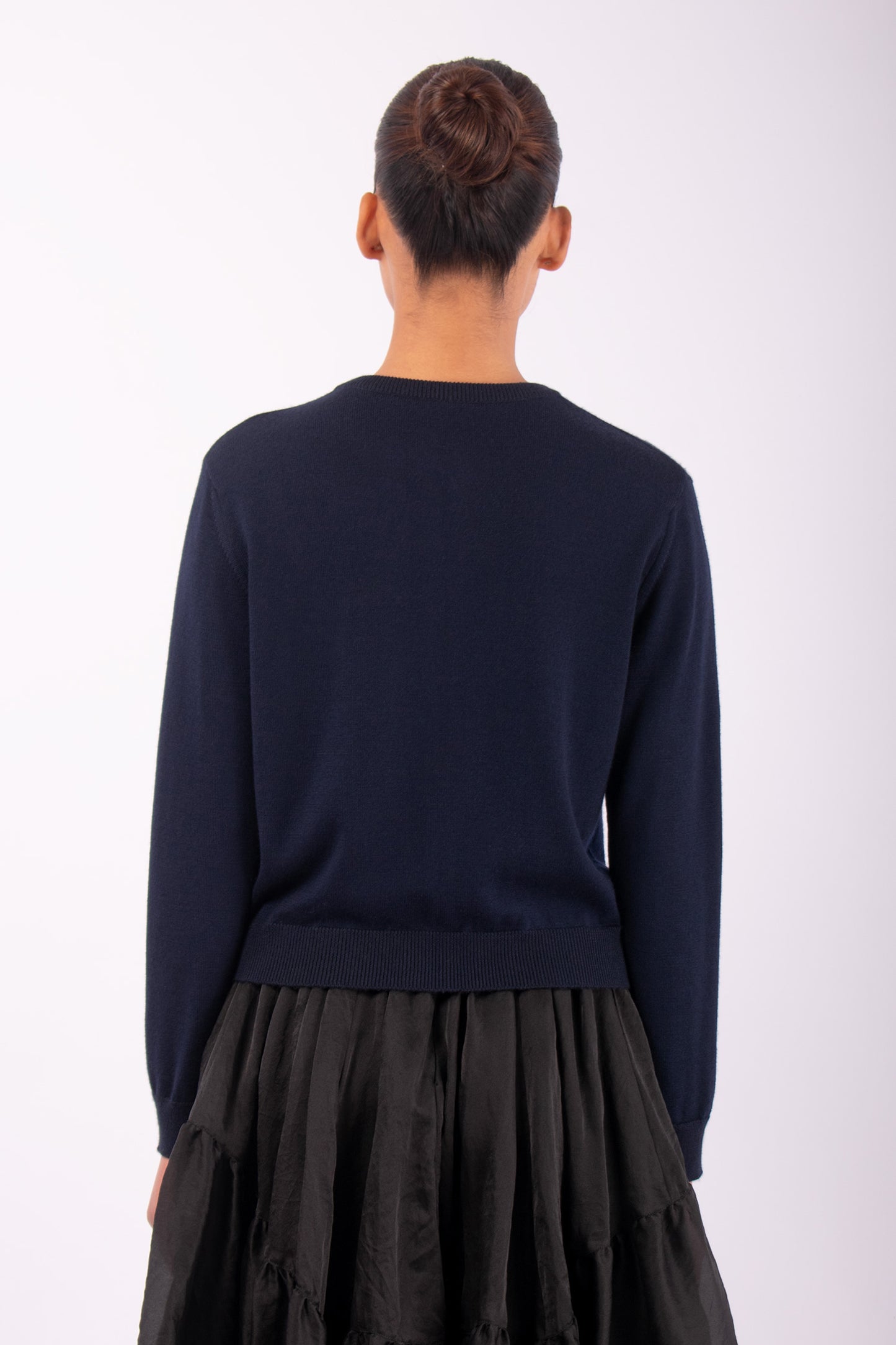 #1446 Cropped Zip Cardigan in Superfine merino and Cashmere-Dark Blue — Lars Andersson, view 3