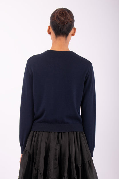 #1446 Cropped Zip Cardigan in Superfine merino and Cashmere-Dark Blue — Lars Andersson, view 3