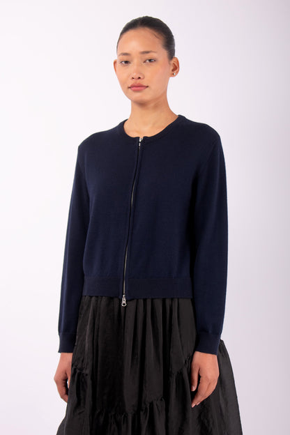 #1446 Cropped Zip Cardigan in Superfine merino and Cashmere-Dark Blue — Lars Andersson, view 2