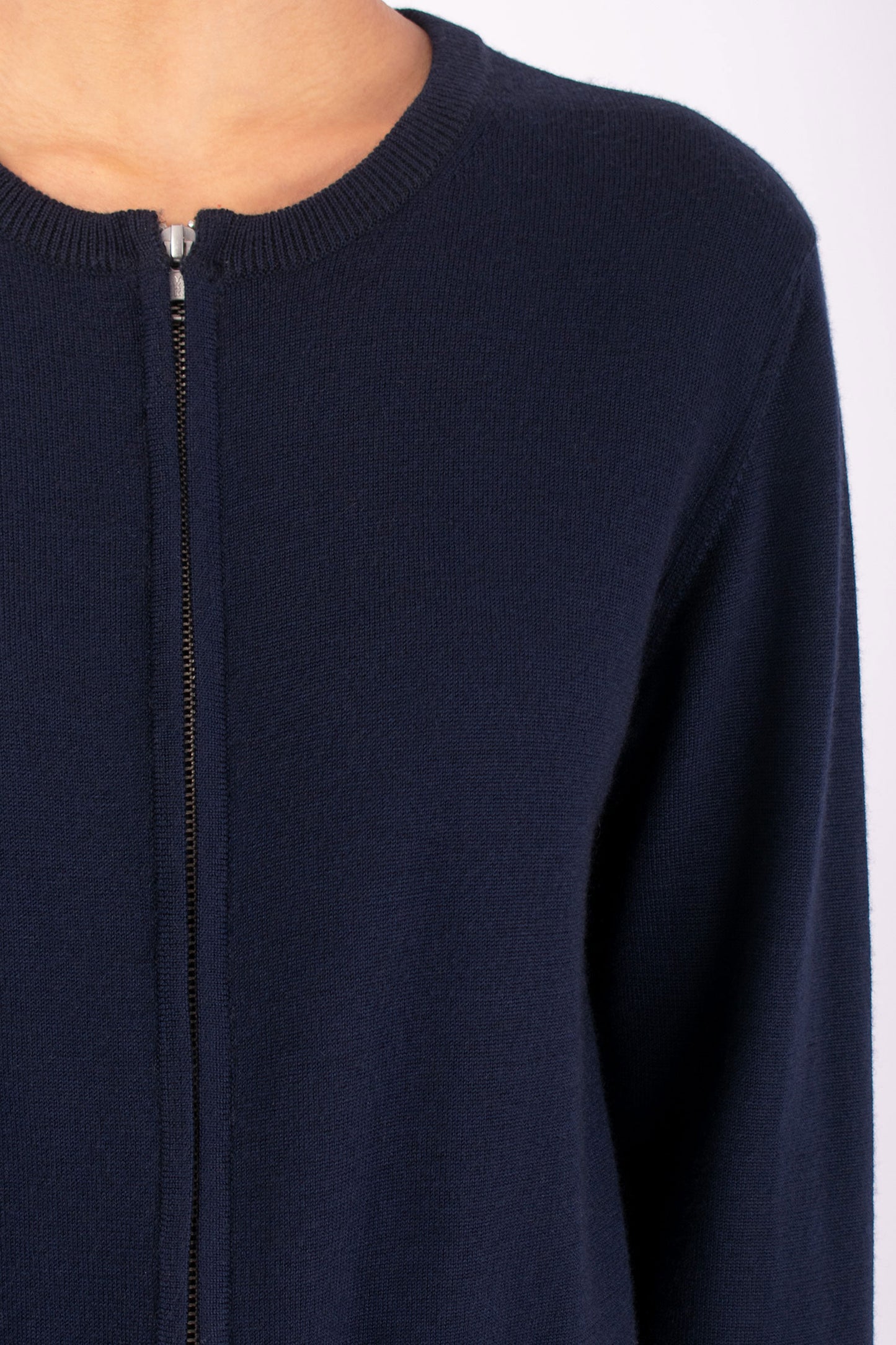 #1446 Cropped Zip Cardigan in Superfine merino and Cashmere-Dark Blue — Lars Andersson, view 4