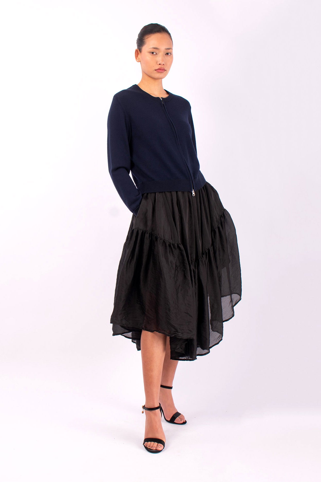 #1446 Cropped Zip Cardigan in Superfine merino and Cashmere-Dark Blue — Lars Andersson, view 5