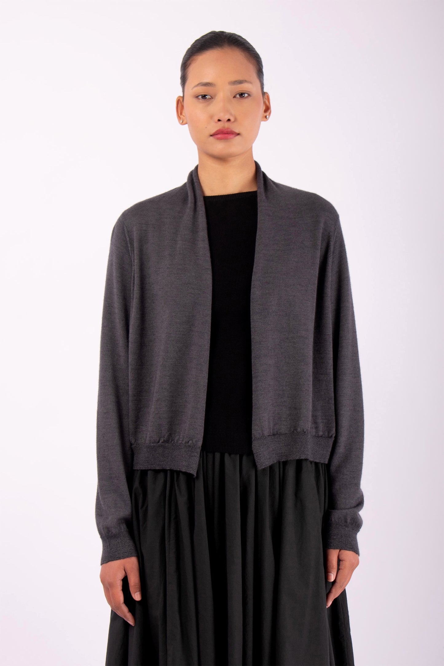 #1447 Shawl Collar Cardigan in Superfine Merino and Cashmere- Taupe — Lars Andersson hand-loomed knitwear