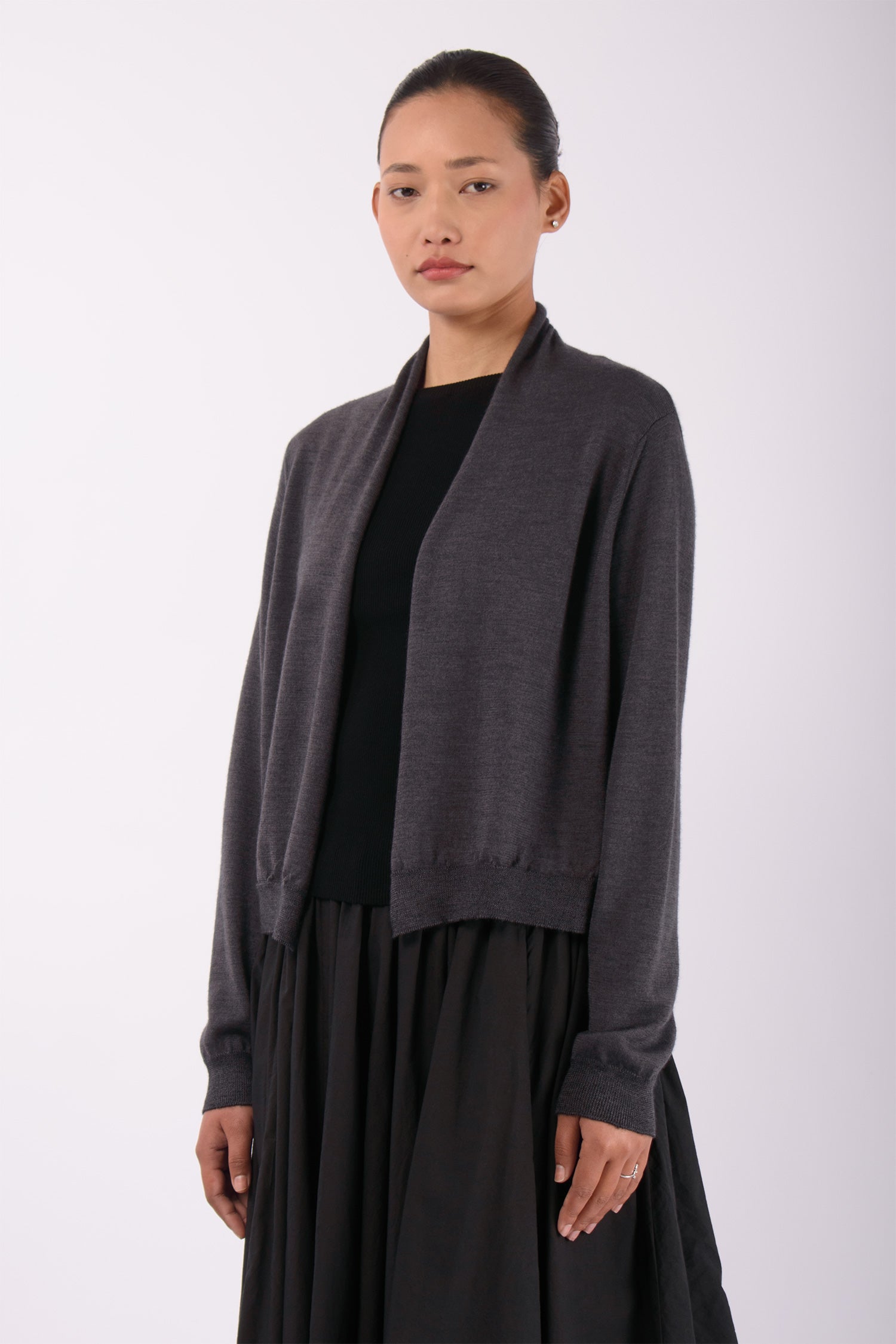 #1447 Shawl Collar Cardigan in Superfine Merino and Cashmere- Taupe — Lars Andersson, view 2