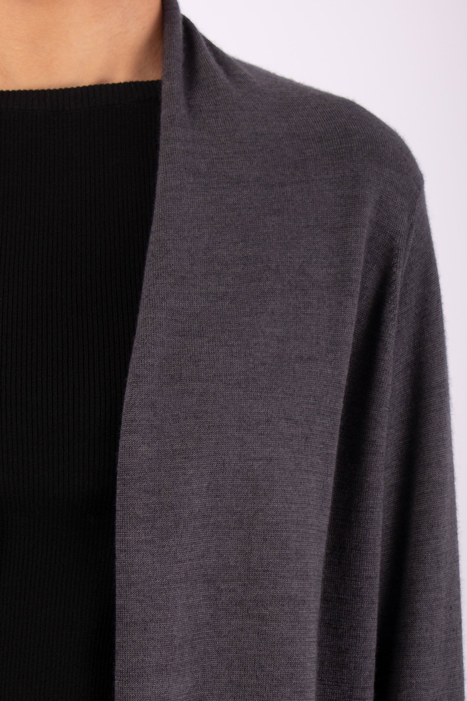 #1447 Shawl Collar Cardigan in Superfine Merino and Cashmere- Taupe — Lars Andersson, view 4