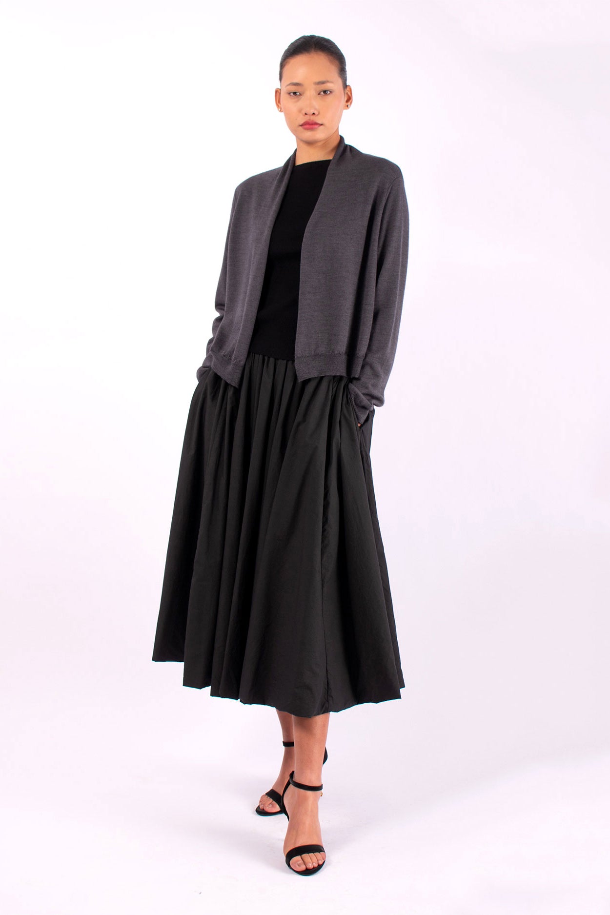 #1447 Shawl Collar Cardigan in Superfine Merino and Cashmere- Taupe — Lars Andersson, view 5