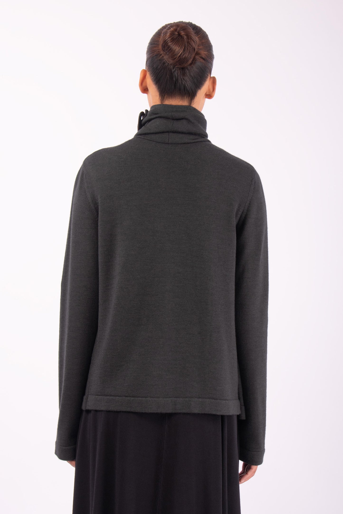#1448 Draped Collar Cardigan in Superfine Merino and Cashmere- Dark Brown Green — Lars Andersson, view 3