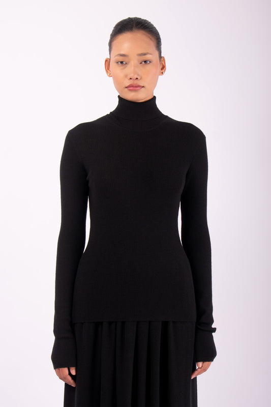 #1451 Long Sleeve Turtleneck in Superfine Merino- Black — Lars Andersson hand-loomed knitwear