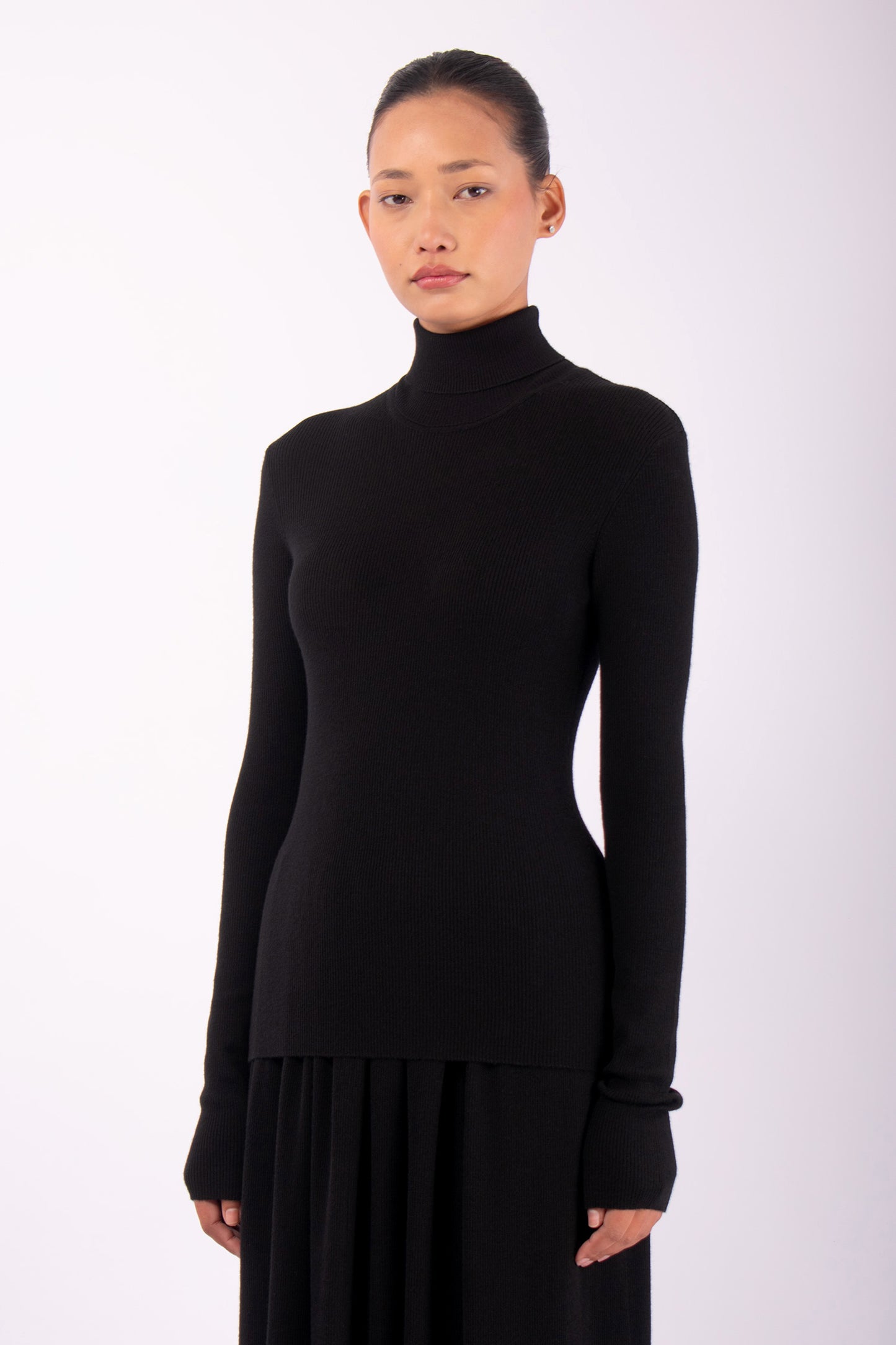 #1451 Long Sleeve Turtleneck in Superfine Merino- Black — Lars Andersson, view 2