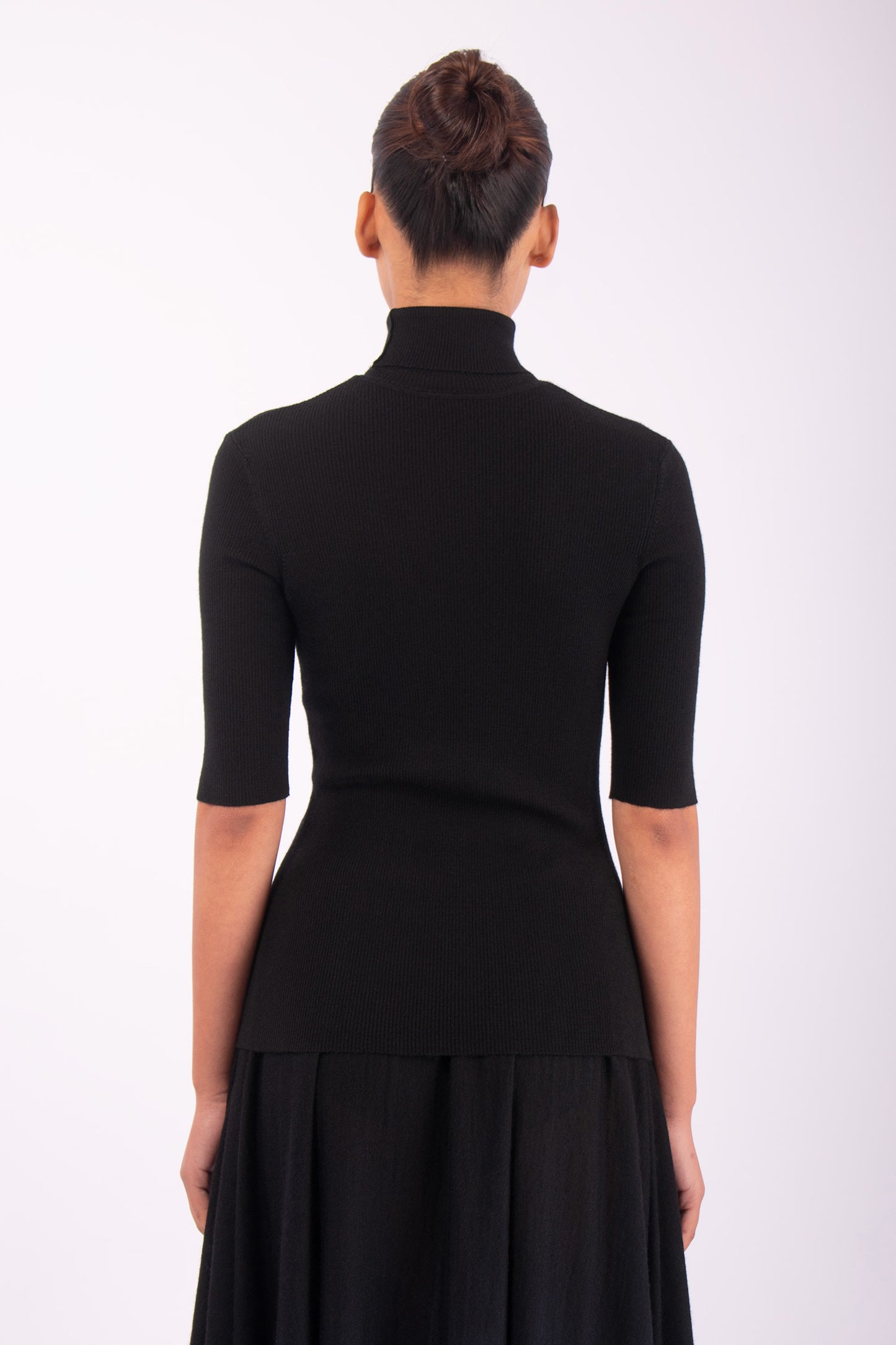 #1453 Short Sleeve Turtleneck in Superfine Merino- Black — Lars Andersson, view 3