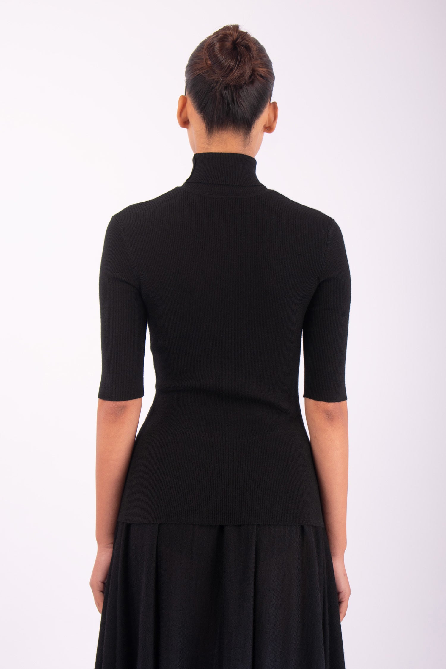 #1453 Short Sleeve Turtleneck in Superfine Merino- Black — Lars Andersson, view 3