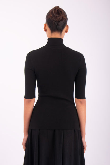 #1453 Short Sleeve Turtleneck in Superfine Merino- Black — Lars Andersson, view 3