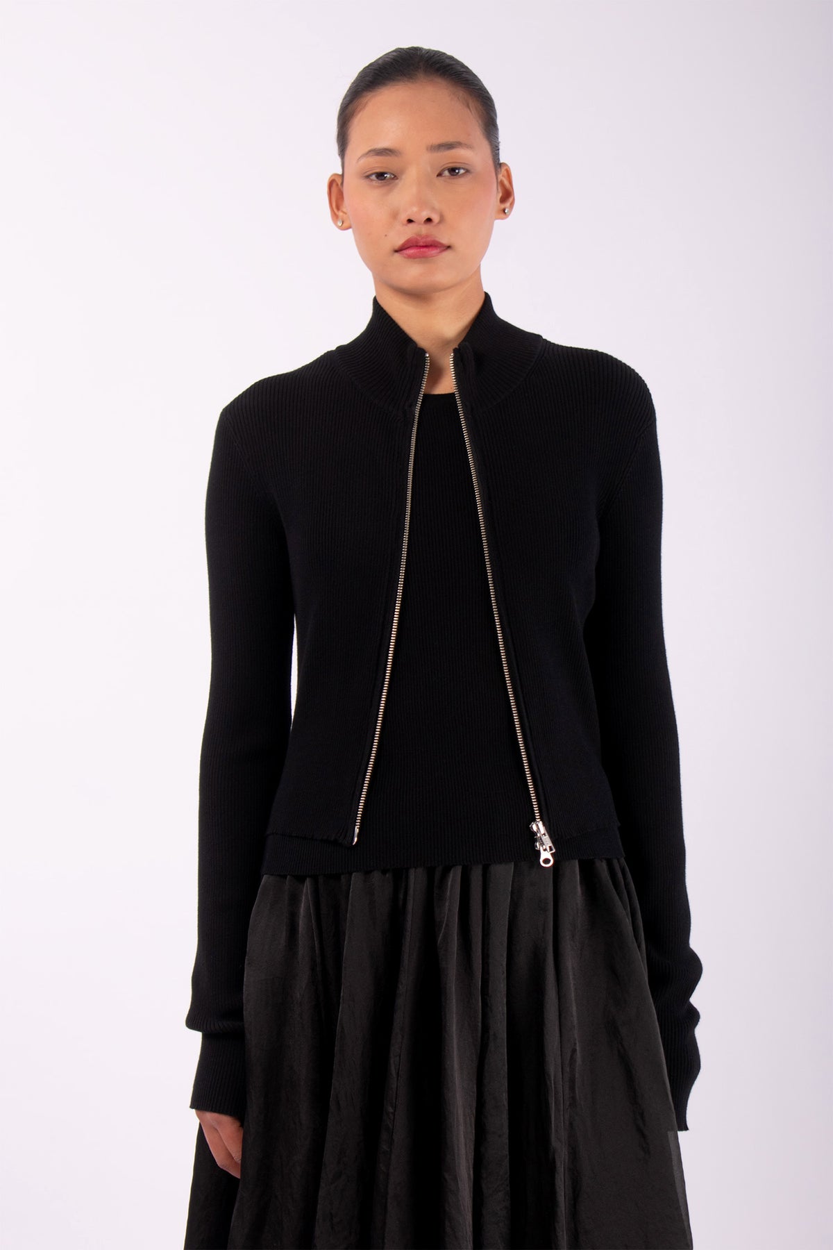 #1454 Zip Cardigan in Organic Cotton- Black — Lars Andersson hand-loomed knitwear
