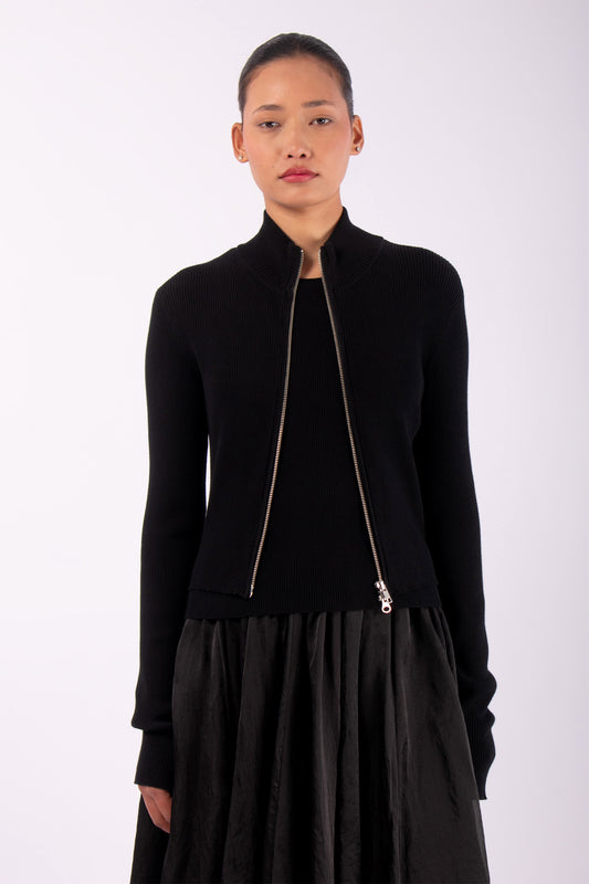 #1454 Zip Cardigan in Organic Cotton- Black — Lars Andersson hand-loomed knitwear