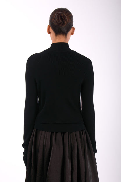 #1454 Zip Cardigan in Organic Cotton- Black — Lars Andersson, view 3