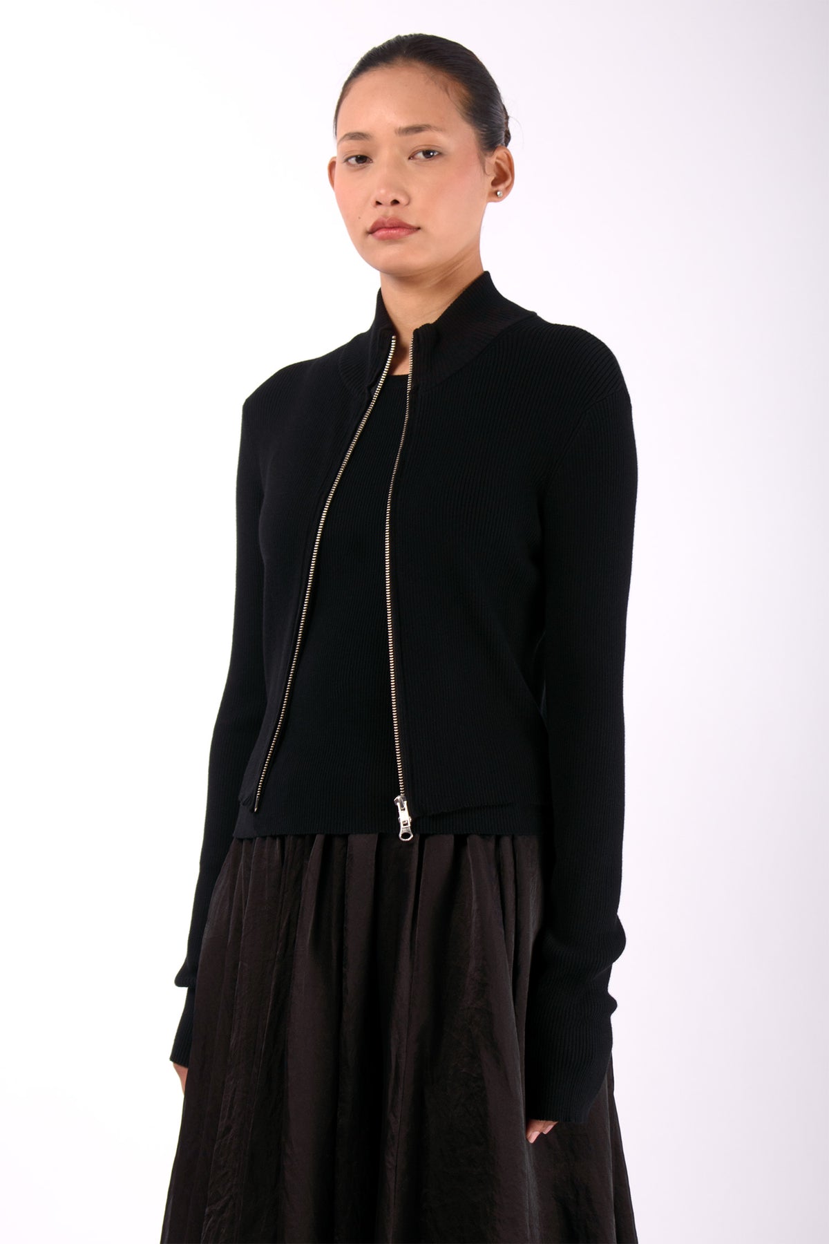 #1454 Zip Cardigan in Organic Cotton- Black — Lars Andersson, view 2