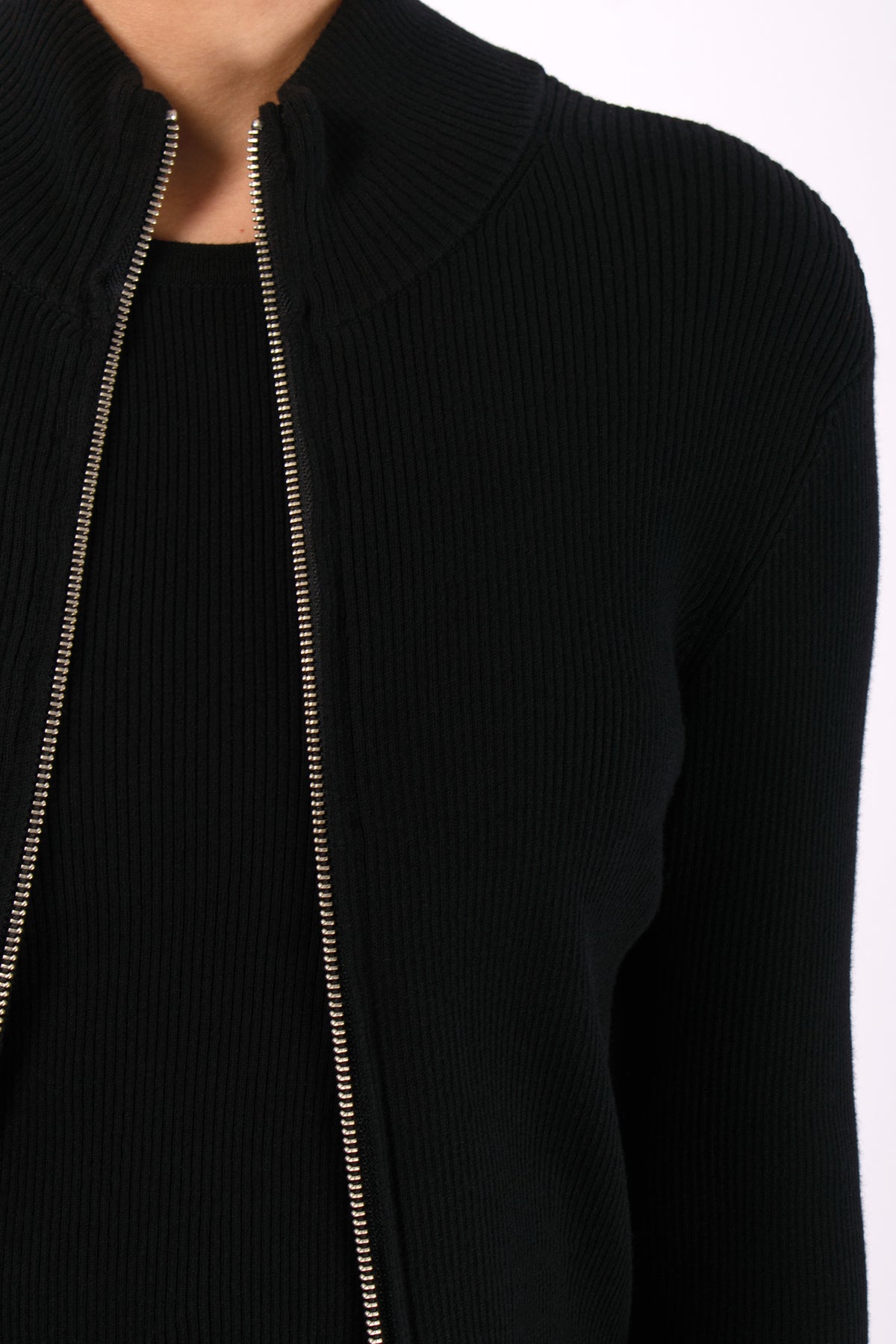 #1454 Zip Cardigan in Organic Cotton- Black — Lars Andersson, view 4