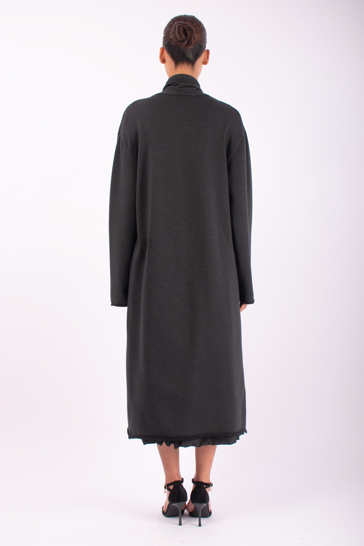 #1455 Shawl Collar Coat in Superfine Merino and Organic Cotton- Dark Brown Green — Lars Andersson, view 3