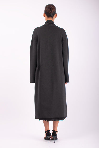 #1455 Shawl Collar Coat in Superfine Merino and Organic Cotton- Dark Brown Green — Lars Andersson, view 3